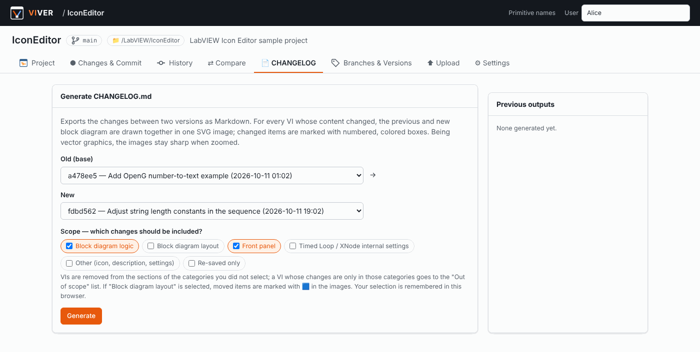 Kapsam seçimli CHANGELOG formu